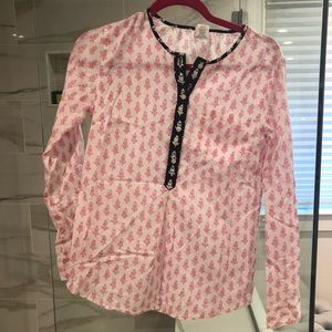 pink,white and blue blouse with buttons